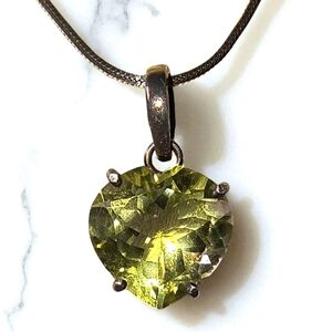 Heart Shaped Lemon Quartz And Sterling Silver Pendant Necklace With Snake Chain